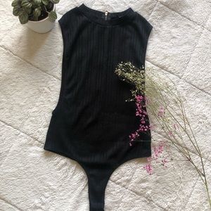 Ribbed Black Body Suit